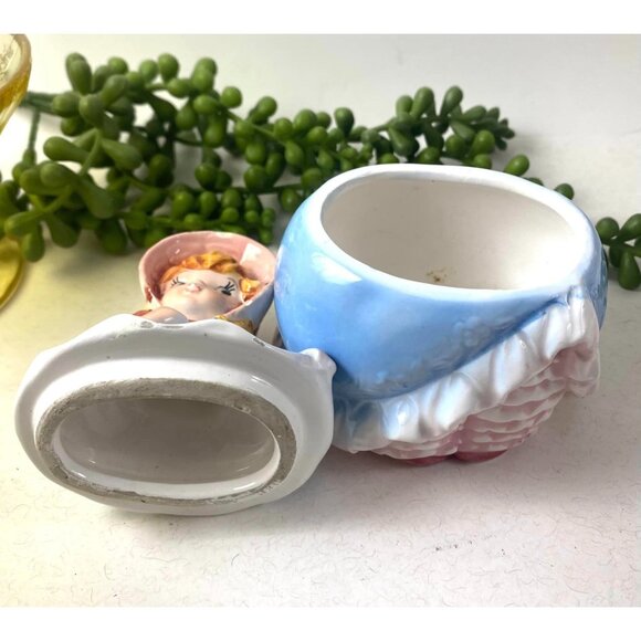 Vintage Lefton 3697 Bloomer Girl Sugar Jam Jar with Lid Ceramic Figurine - Picture 6 of 8